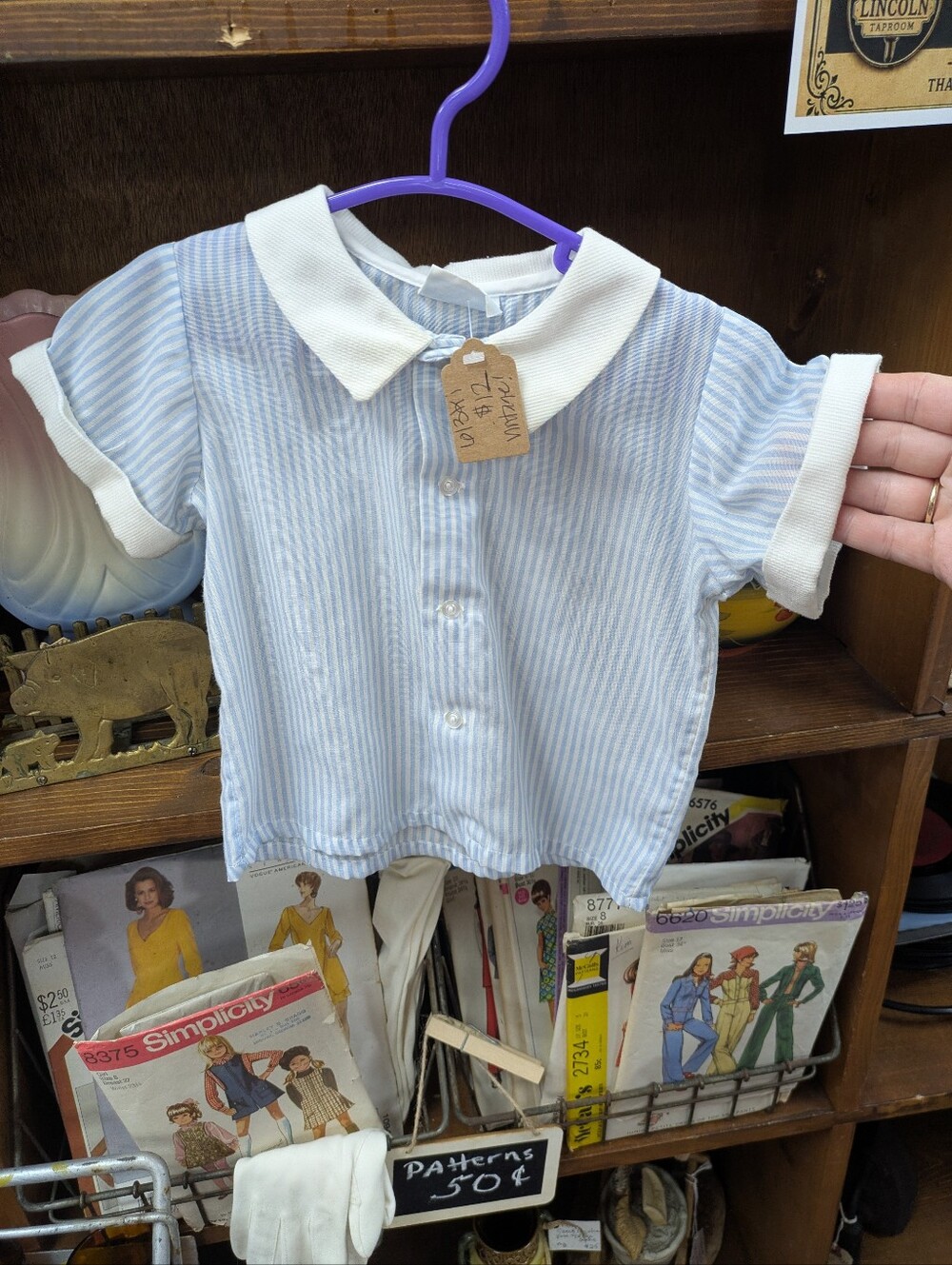 Vintage Lord And Taylor Classic Blue Stripe Peter Pan Collar Kids Shirt